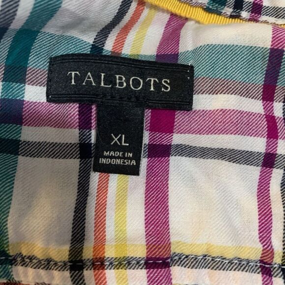 Talbots Shirt Womens Extra Large XL Multicolor Plaid Button Up Cotton Blouse Top - Picture 6 of 8